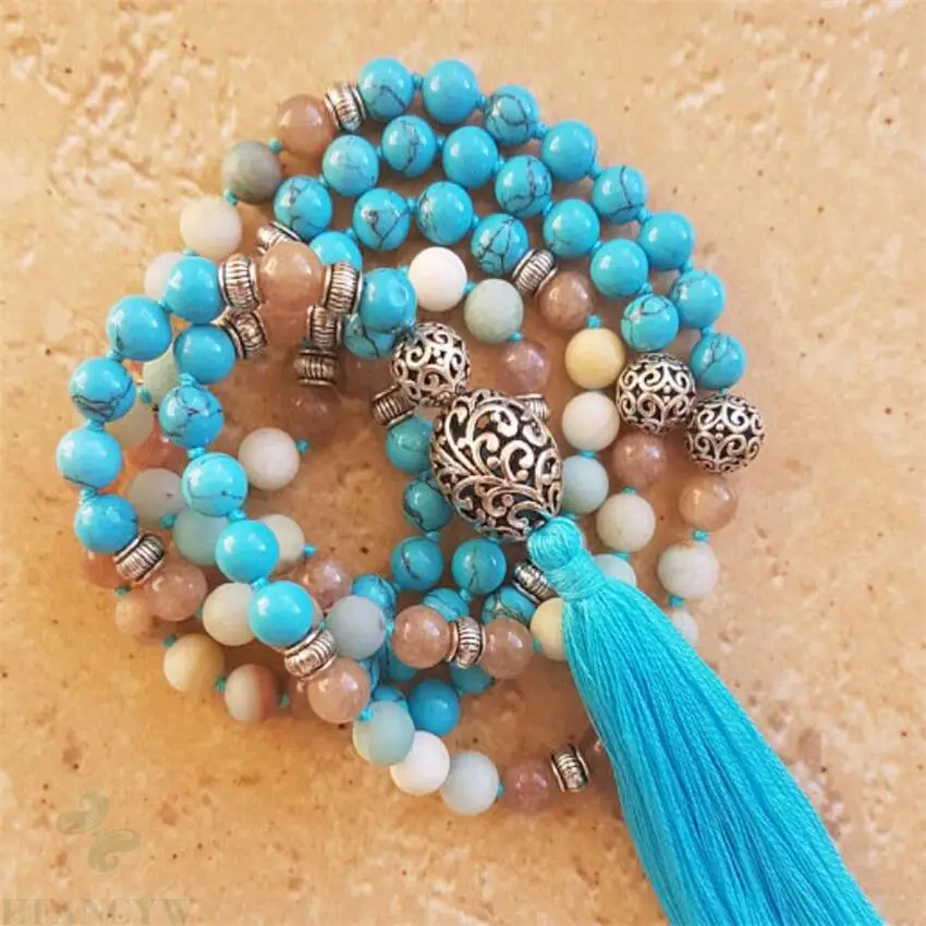 Ожерелье с кисточками из амазонита 8 мм