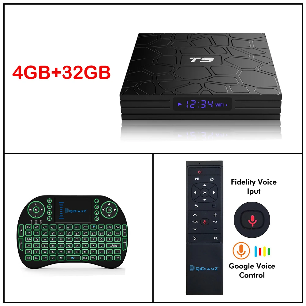 Luxury Pack ТВ приставка T9 Android 9,0 приставка с большой памятью 4 Гб+ 32 ГБ мультимедийный плеер wifi 2,4G четырехъядерный Смарт ТВ приставка - Цвет: Luxury Pack