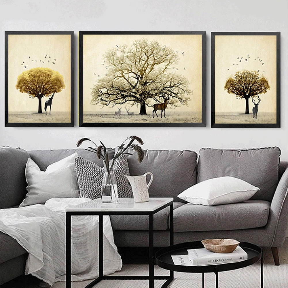 

Nordic Concise Abstract Forest Elk Canvas Painting Black White Canvas Painting Living Room Wall Pictures Wall Decoration