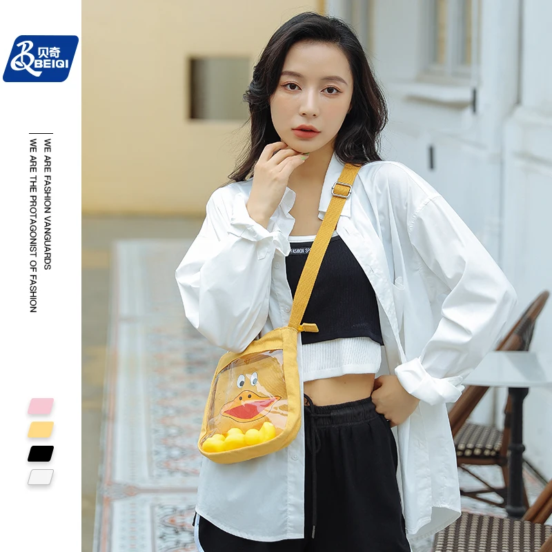 

BQ Sweet Spring Cartoon Yellow Duck Toy Clear Pocket Design Cute Mobile Phone Purse Crossbody Messenger Bag For Women Girls