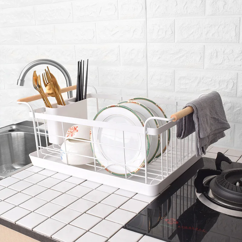 

Household Stainless Steel Drain Dish Rack Kitchen Tableware Rack Drain Basket Countertop Dish Chopstick Storage Organizer