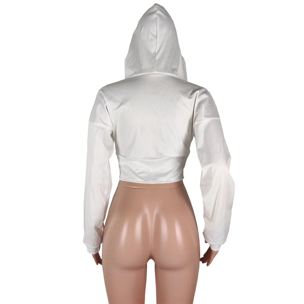 

Women Top Solid Long Sleeve Hooded Zipper Slim Fit Short Coat Clothes Fashion Autumn Night Club Party Sheath Jacket