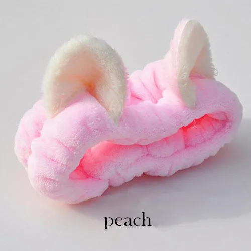 Peach Мягкая Милая повязка на голову с кошачьими ушками из кораллового флиса для женщин, маска для макияжа лица, повязка для мытья лица, повязка на голову, аксессуары для волос для девочек - Цвет: Peach