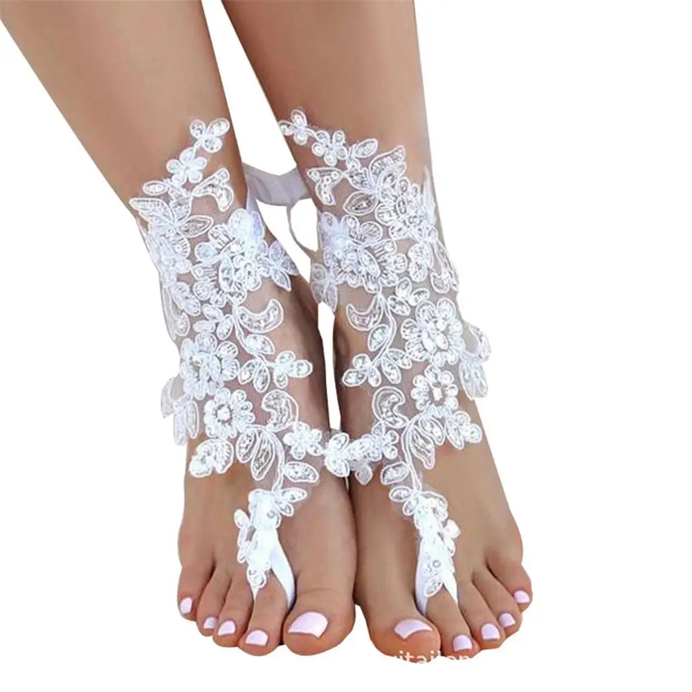 Cheap Barefoot Sandals For Wedding Shoes Sandel Anklet Chain Hottest Stretch Lace Sequins Bridal Jewelry Foot |