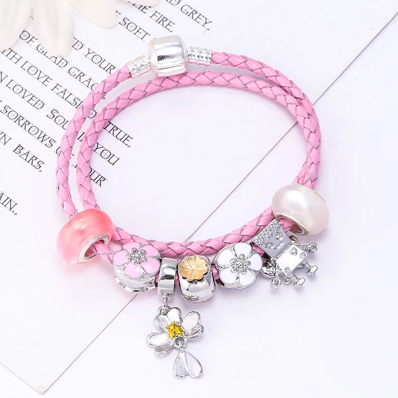 Кожаный браслет BAOPON с брелоком в виде Микки и Минни серебряные браслеты для