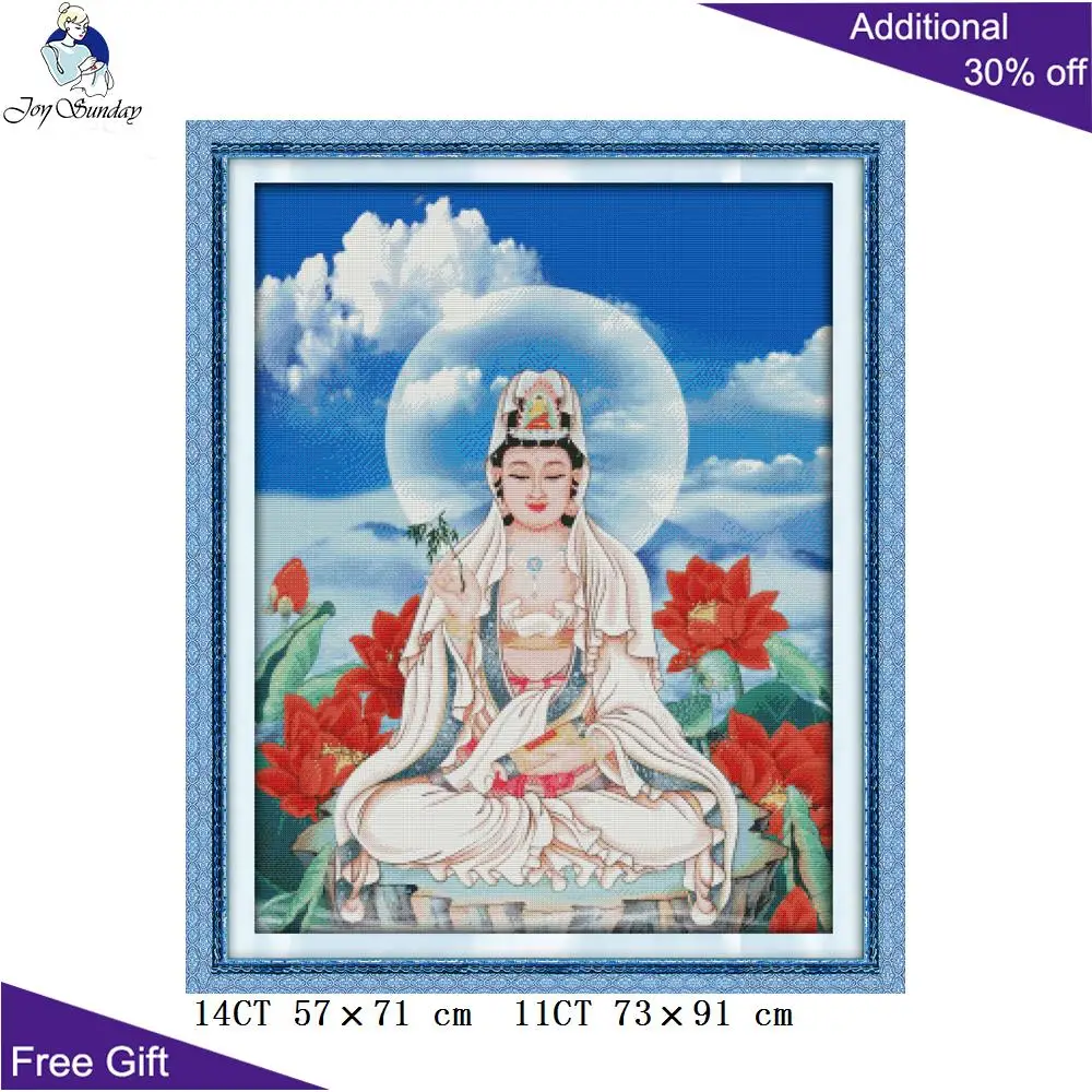 Домашний декор Joy Sunday Guanyin R023 (1) (2) (4) (5) 14CT 11CT сидящая Гуаньинь на крестике лотоса|joy