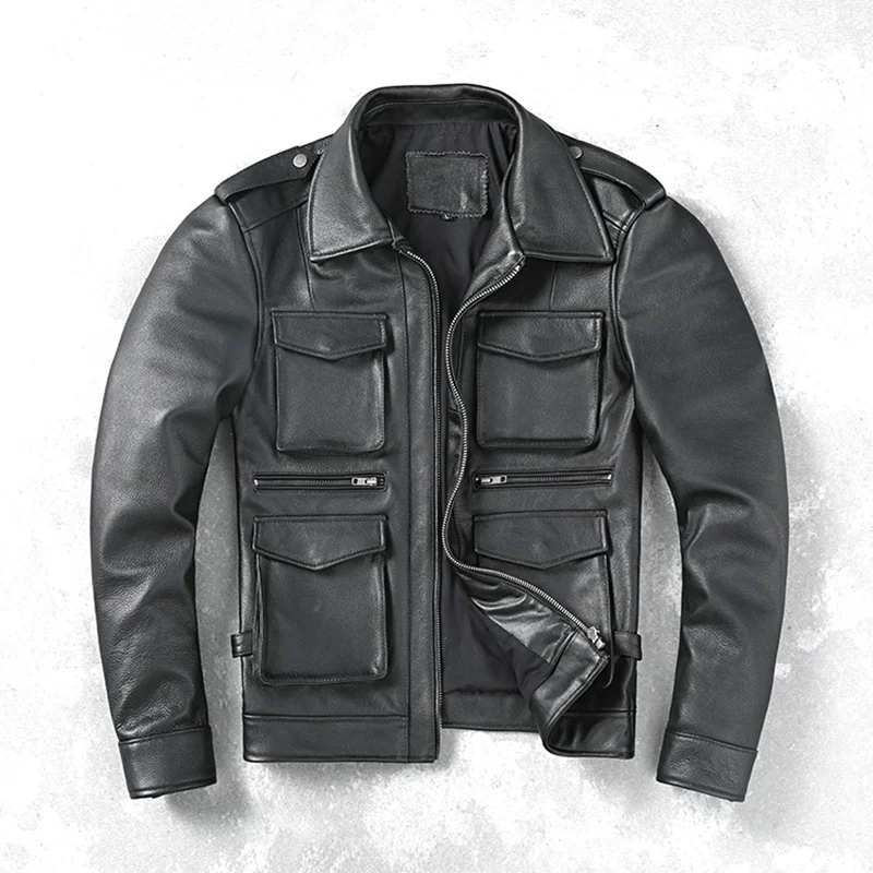 

Cowhide Classical Motorcycle Jackets Men Leather Jacket 100% Natural Cow Skin Thick Motor Jacket Winter Factory