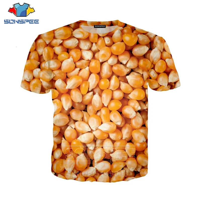 Попкорн футболка Летняя новая мужская женская толстовка с 3D принтом еда короткий