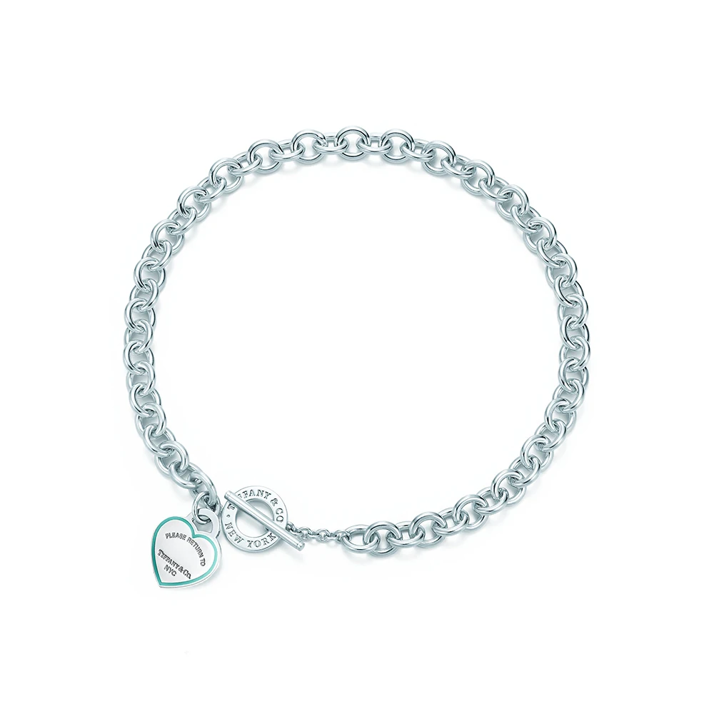 

Tiffany Enamel Heart Necklace Thick Chains 925 Sterling Silver Jewelry Classic Fashion Birthday Gift For Girlfriend