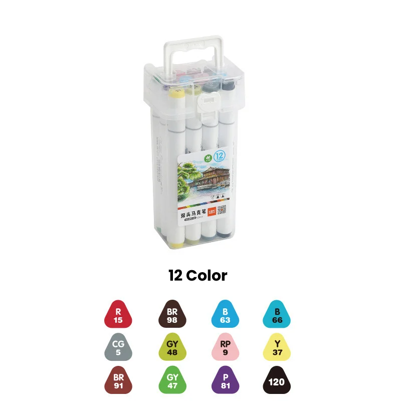 

12/18/24/36/48/60 Color Markers Set Manga Drawing Markers Pen Alcohol Based Diagram Vilt-Tip Twin Brush Pen Art Delivery