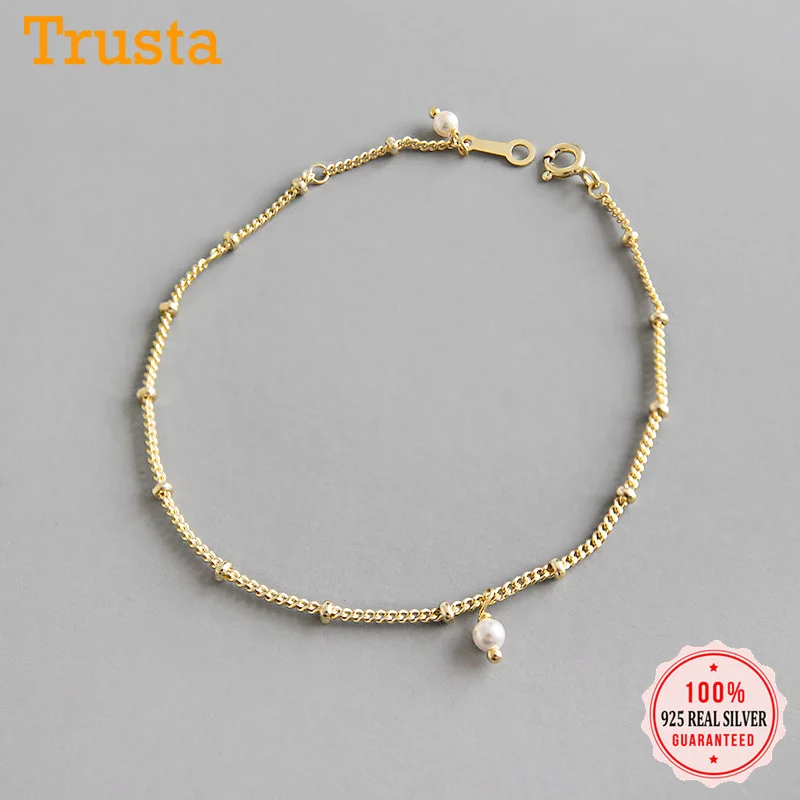 Trustdavis модный браслет 925 Стерлинговое Серебро золотые бусины жемчуг цепи браслеты