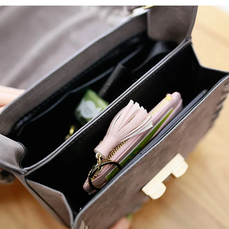 Matt Leather Mini Tassel Women Card Holder Cute Credit ID Card Holders Zipper Wallet Case Change Coin Purse Keychain Nubuck New