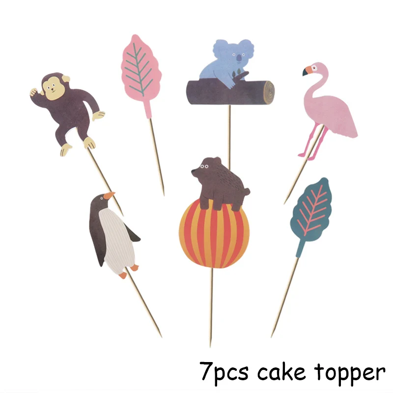 7pcs Cake Topper 1 комплект мультфильм лес маленькие животные торт Топпер Джунгли животных Кекс Toppers Для детей день рождения украшения десерт поставки - Цвет: 7pcs Cake Topper