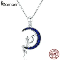 bamoer hot sale 100 925 sterling silver lucky fairy in blue moon pendant necklaces women sterling silver jewelry gift scn244