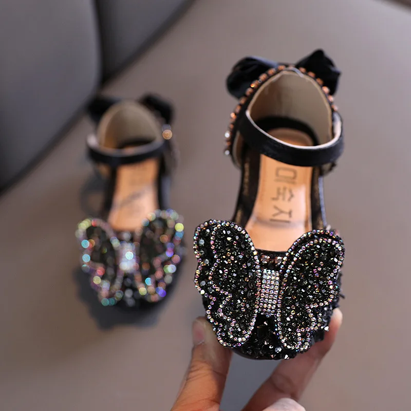 

Summer New Crystal Sandal Dance Performance Fashion Rhinestone Bow-knot Kids Princess Shoes Wedding Party Girls Shoes E365