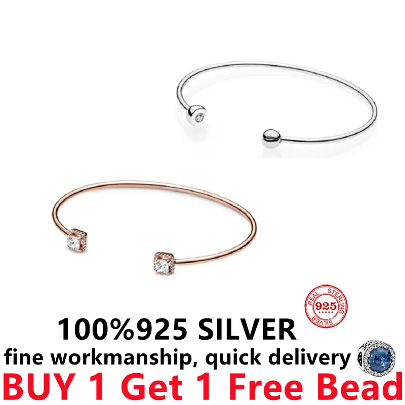

Hot selling free delivery pando 100% 925 sterling silver rosegoldsnake chain open bracelet classic high quality diy bead jewelry