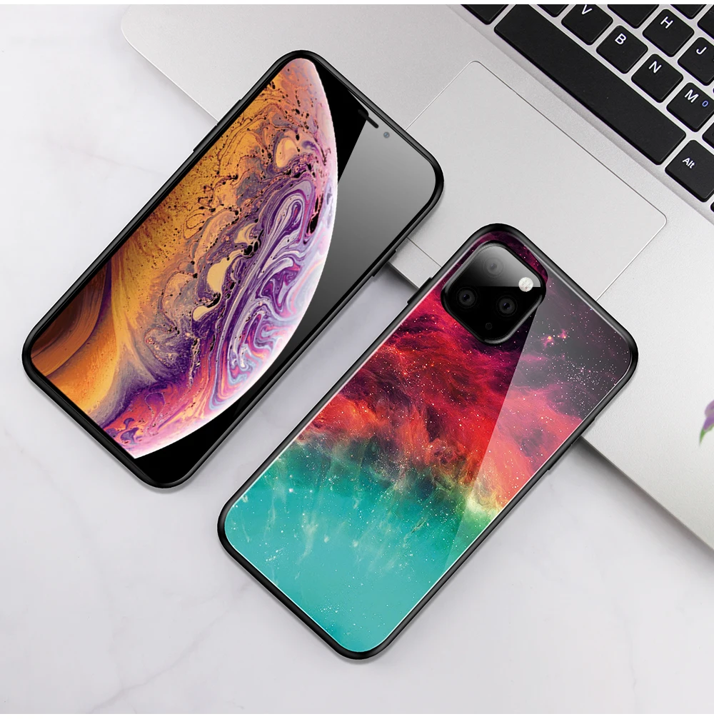 Eqvvol чехол из закаленного стекла с градиентом для iPhone 11 Pro MAX X XS XR, чехол с изображением звездного неба для iPhone 7, 8 Plus, 6, 6 S, цветные Чехлы, чехол