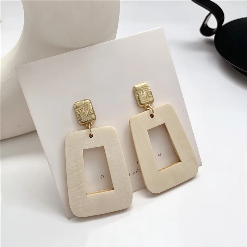 Простые корейские серьги с квадратным деревянным большим зажимом для женщин |