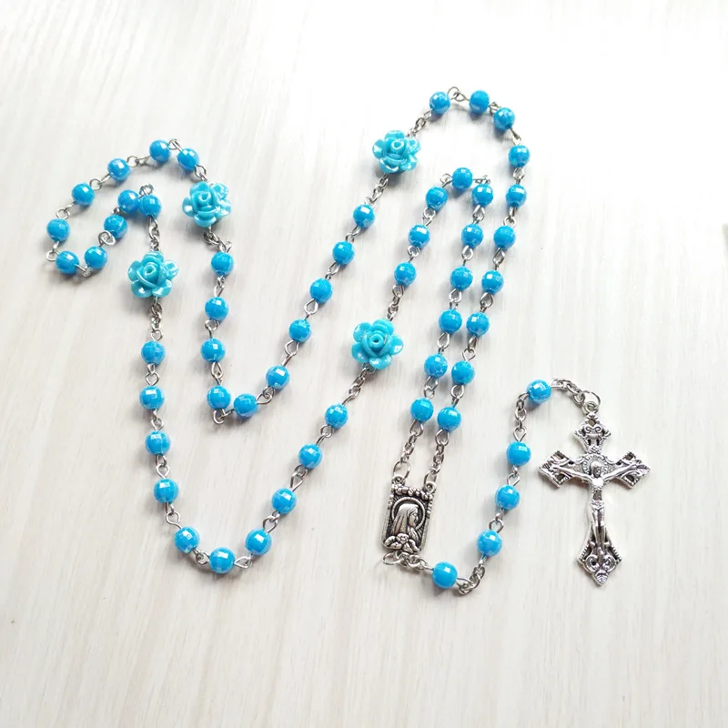 QIGO католические акриловые Круглые бусины розовые четки ожерелье для женщин