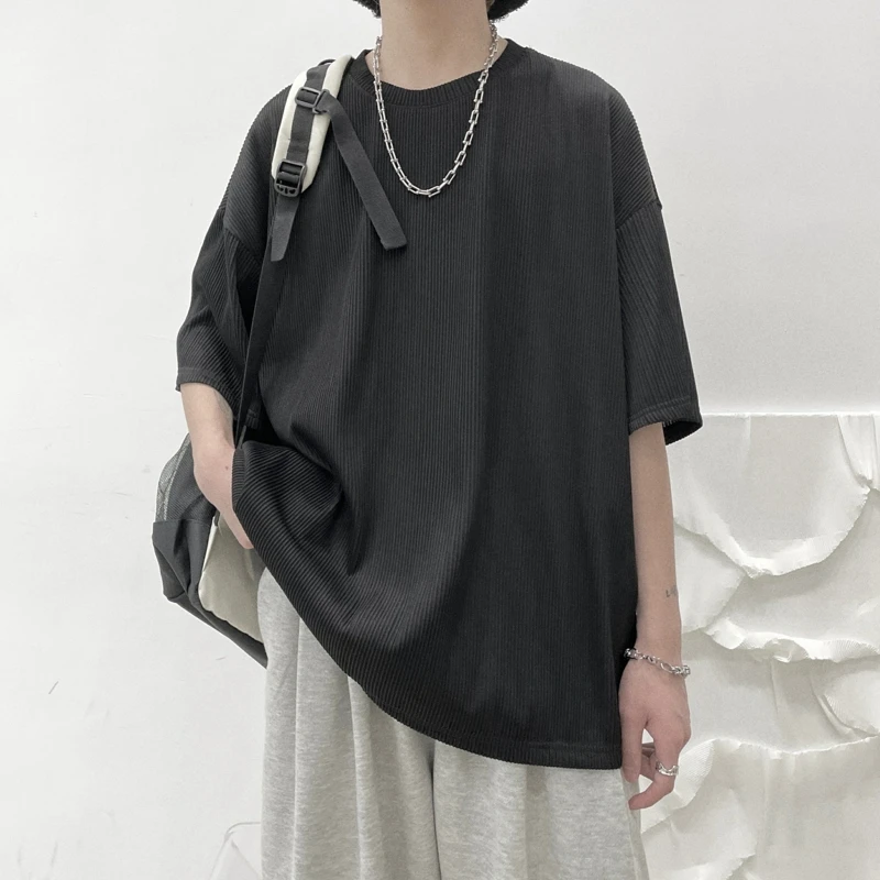 Футболка мужская плиссированная модная повседневная Свободная рубашка из