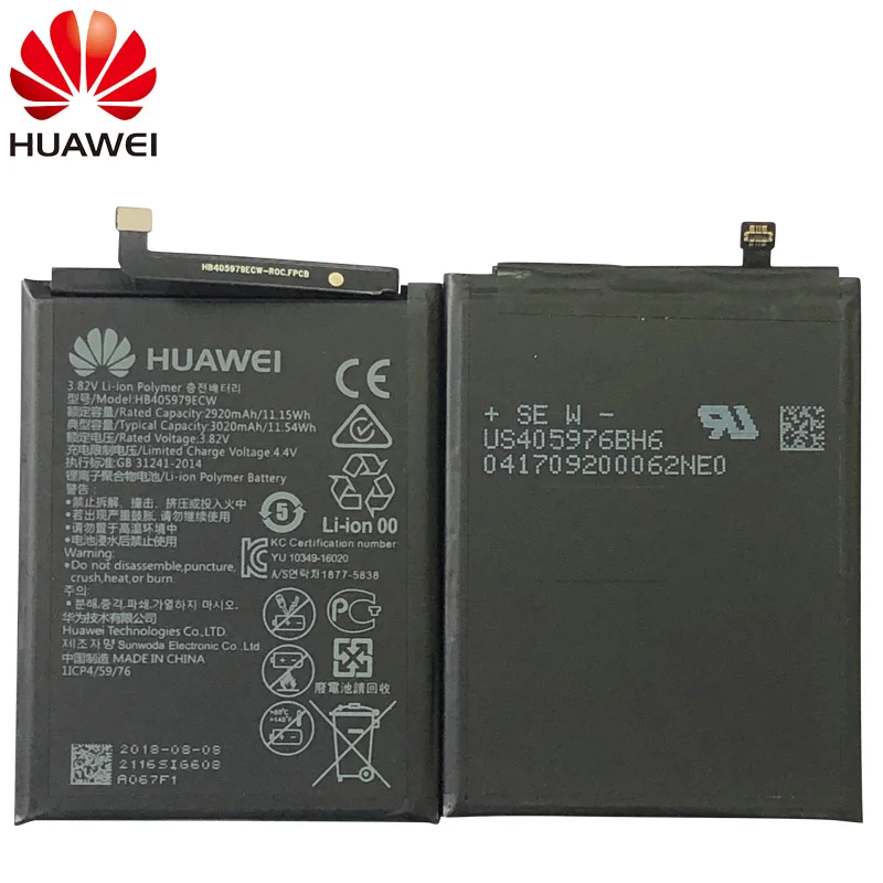 Оригинальный аккумулятор 3020 мАч HB405979ECW для Huawei Nova CAZ AL10 TL00 CAN L01 L02 L12 Enjoy 6S Honor 6C Y5 p9 lite