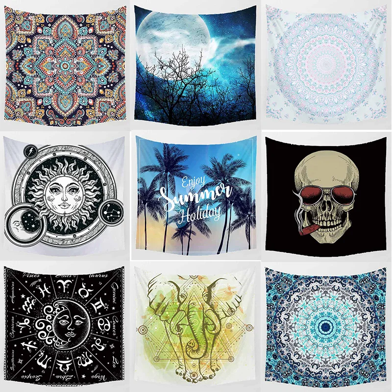 Креативный узор Луна Череп Скелет цветы макраме настенный подвесной гобелен