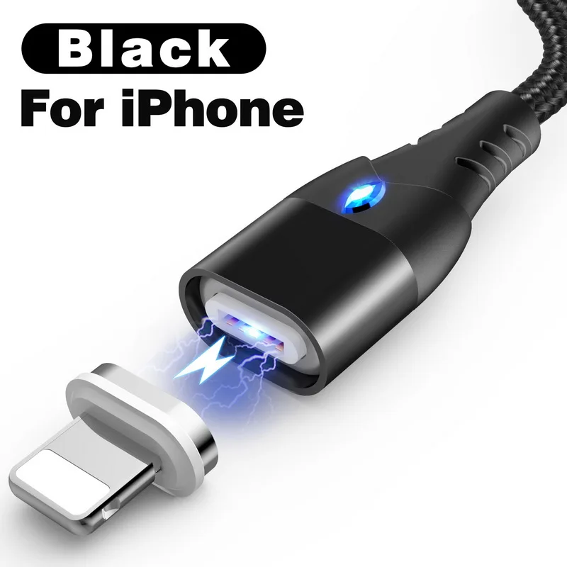 For iPhone Black 2 м Магнитный кабель быстрой 3A для iPhone XS samsung Зарядное устройство Quick Charge 3,0 Micro Тип usb C магнит телефона для зарядки и передачи данных кабель - Цвет: For iPhone Black
