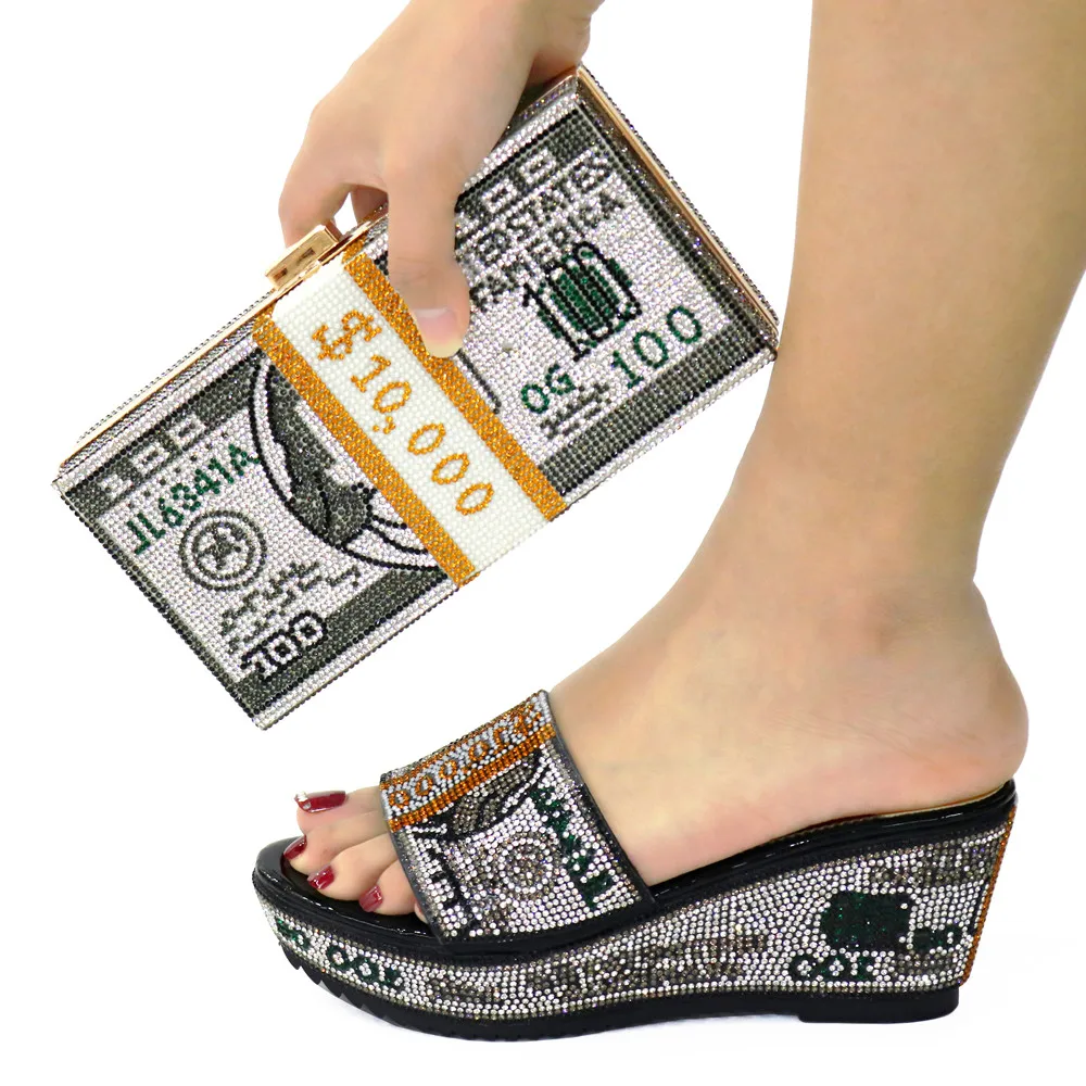 

2021 новые в нигерийском стиле модные черные Цвет вечерние итальянские дизайнерские комплекты женской комплект из обуви и сумки, украшенные ...