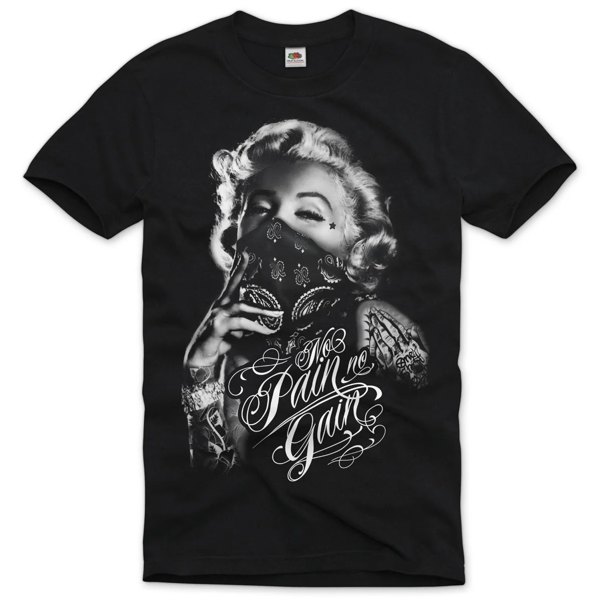 

Funny Gangster Marilyn Monroe Bandana Sexy Tattoo T-Shirt. Summer Cotton Short Sleeve O-Neck Mens T Shirt New