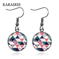 karairis new black and white plaid tartan pendant earring jewelry glass dome drop earrings for girls women gifts