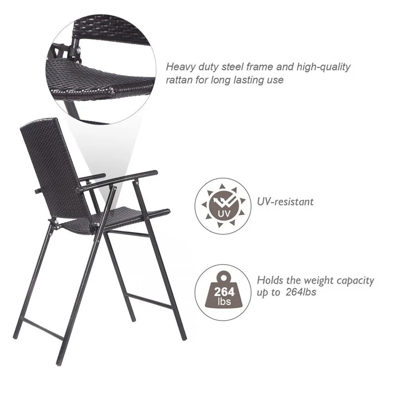 

4 Pcs Rattan Steel Wicker Folding Chairs Outdoor Garden Fold Up Chairs Patio Furniture HW52885