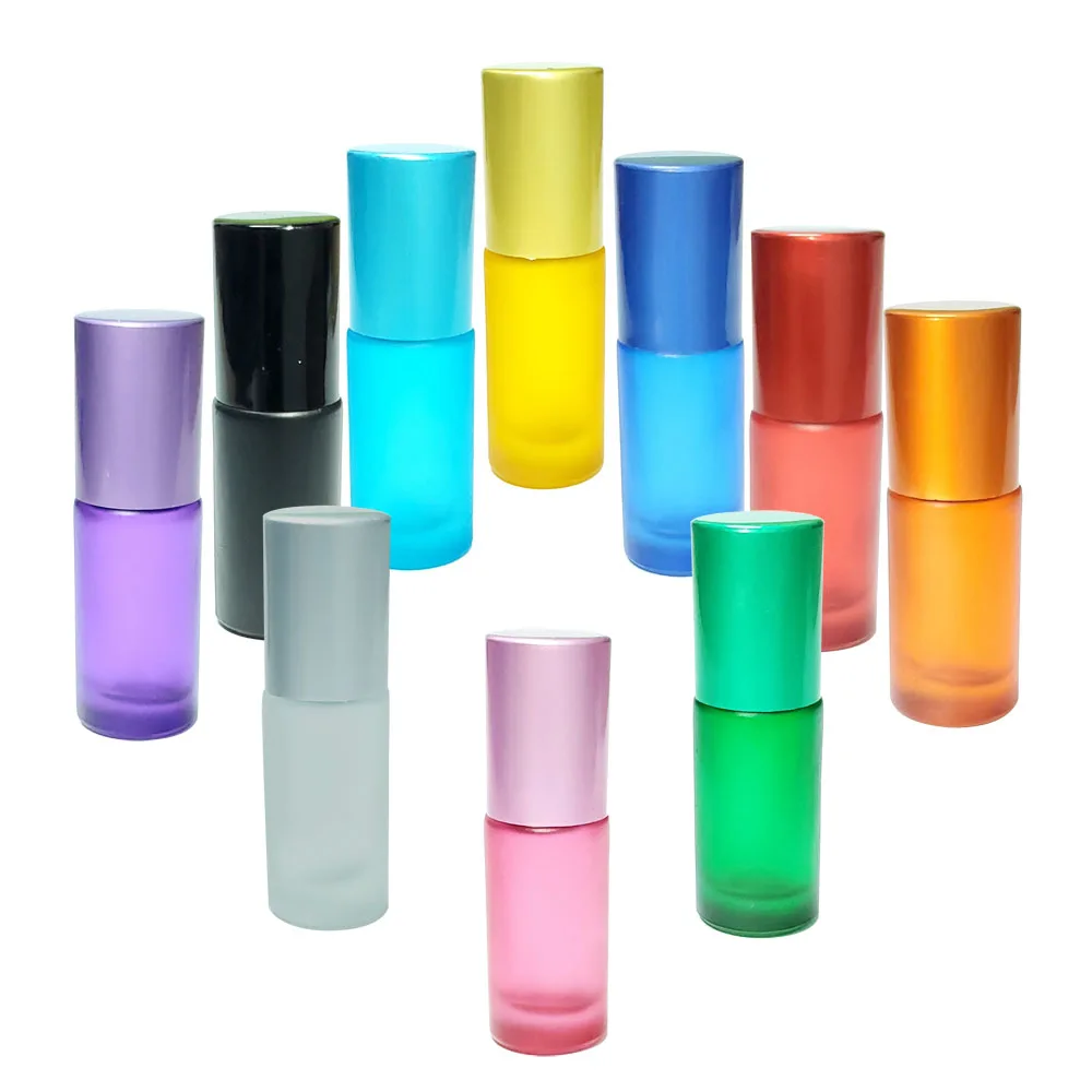 

5pcs 5ml Refillable Perfume Frosted Essential Oil Bottle Portable Travel Glass Lip Gloss Roller Bottle