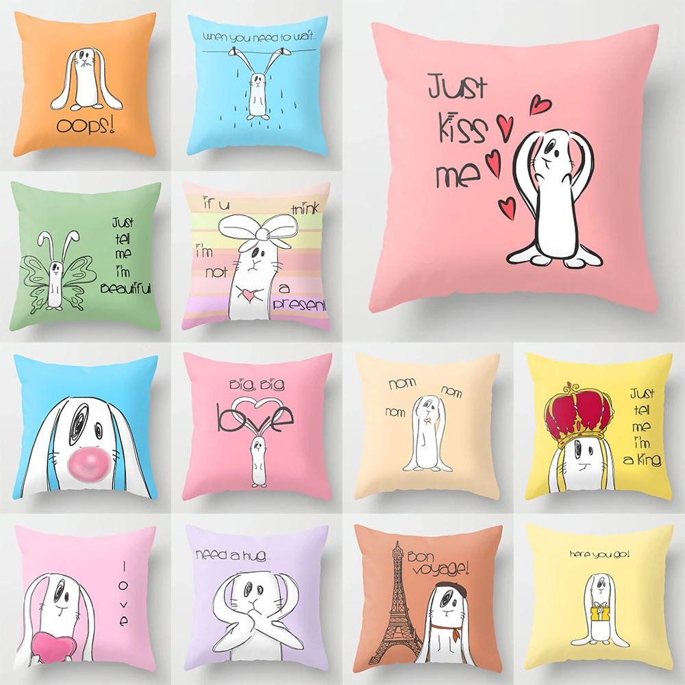 

Lovely Cartoon Rabbit Pattern Pillow Cover for Bedroom Car Party Festival Home Decor Peach Skin Velvet Cushion Cover Pillowcase