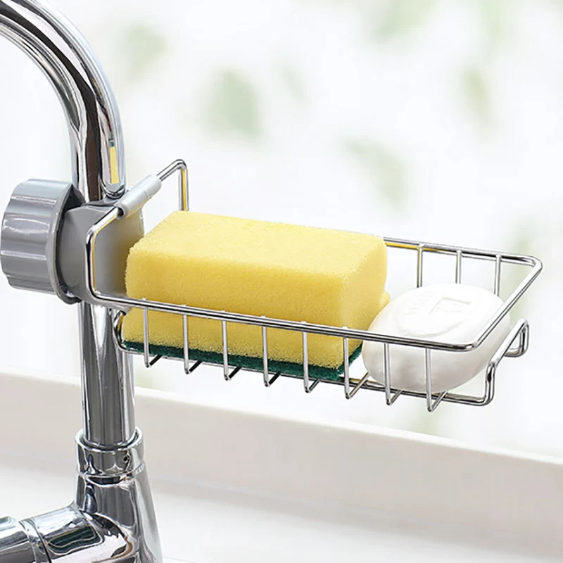 Adjustable Faucet Drainage Shelf Stainless Steel Kitchen Sundries Storage Rack For Bathroom Soap Rag And Sponge Organize Holder |