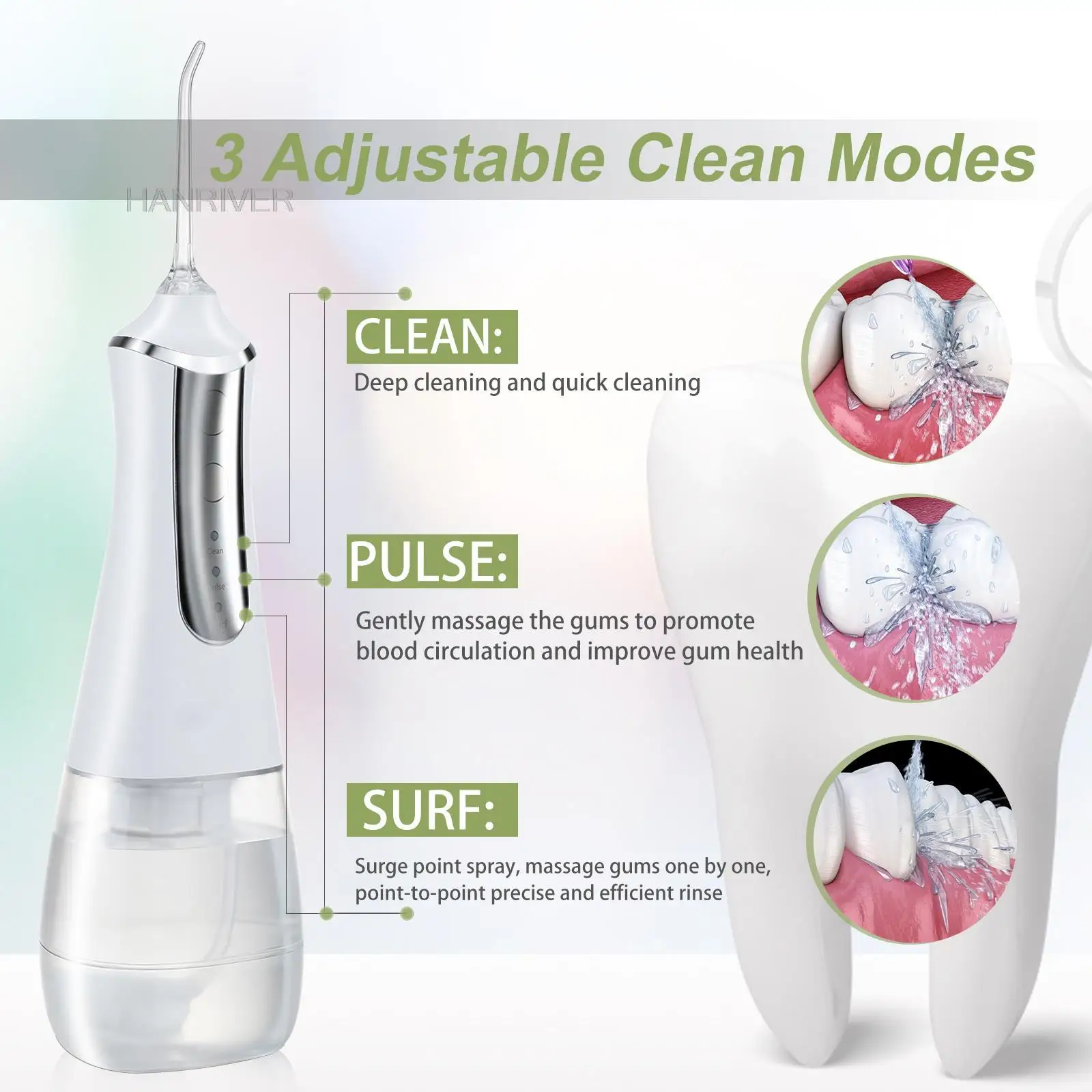 Wireless Portable Oral Irrigator, USB Rechargeable, 350ML, Waterproof IPX6, 3 Modes, 5 Tips, Water Jet, Toothpick enlarge