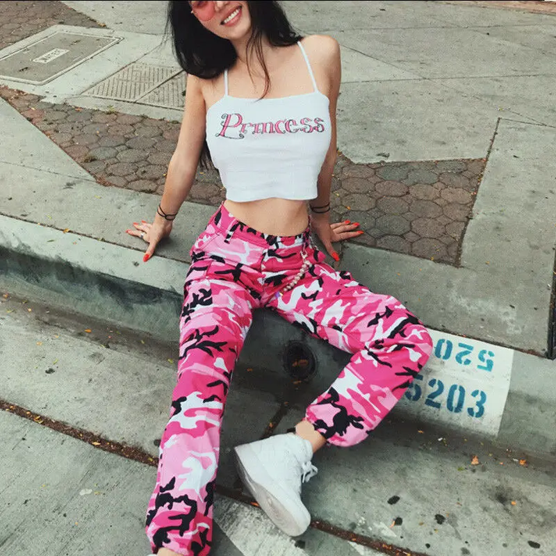 

New Women Camo Cargo High Waist Hip Hop Trousers Pants Military Army Combat Camouflage Long Pants Hot Capris
