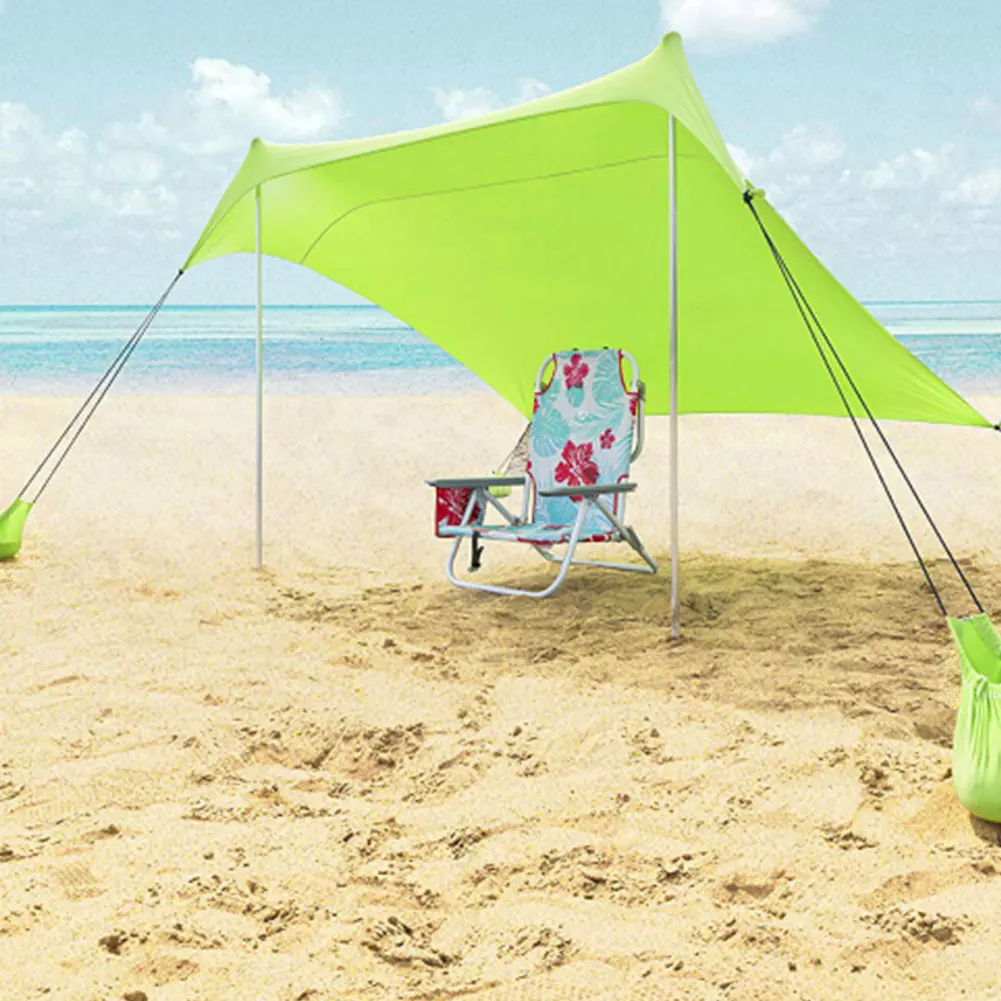 저렴한 휴대용 태양 그늘 비치 텐트 샌드백 UV 라이크라 대형 캐노피 야외 낚시 캠핑 가족 여행 양산 천막 세트