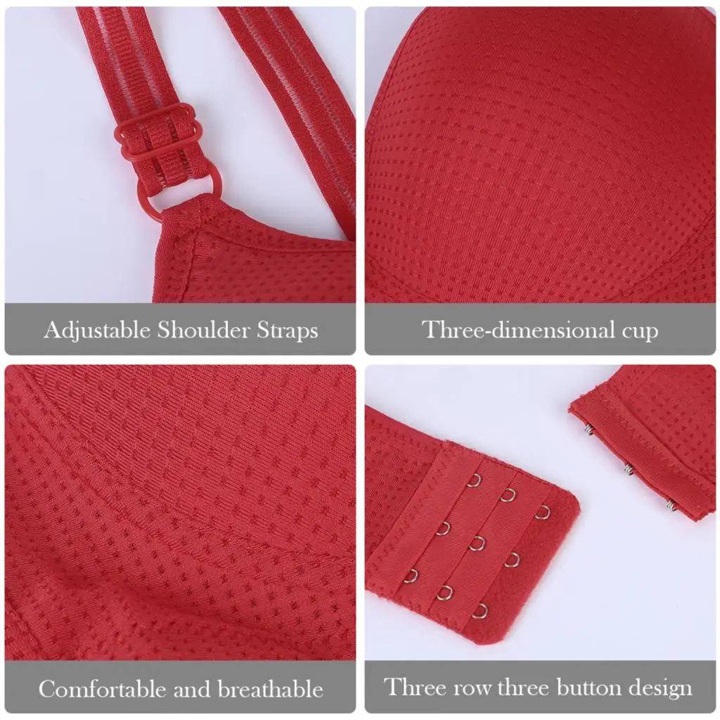 

Women Back Buckle Cotton Bra Wire Free Plus Size Underwear Widened Shoulder Straps Brasieres Comfort Black Breast Cover Female