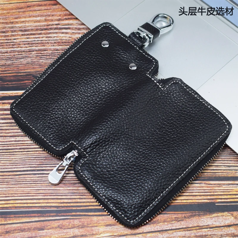 Genuine Leather Key Wallet Men Keychain Holder Pouch Purse Zipper Designer Car Key Case Multifunction Door Keys Housekeeper Bag