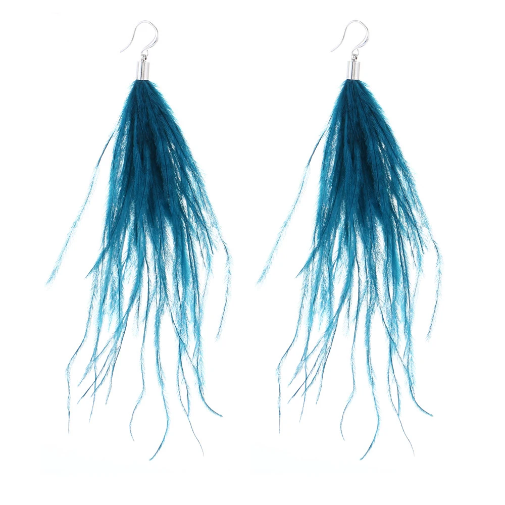 

New Light-colored Feather Earrings Simple Ladies Long Ostrich Fur Fur 9 Colors Dangle Earrings Retro Fashion Girlfriend Gift