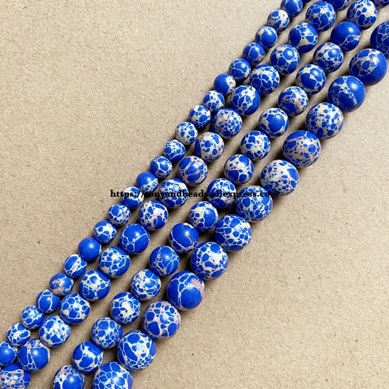 

Synthetic Stone Blue Sea Sediment Turquoise Round Loose Beads 15" 6 8 10 12MM Pick Size For Jewelry Making DIY