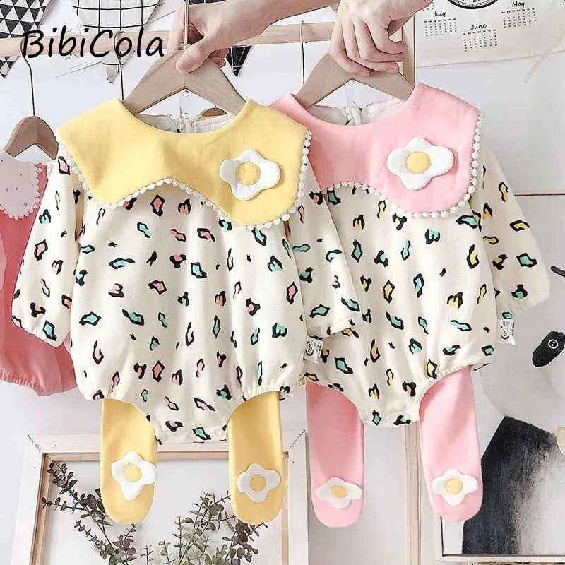 

2021 baby suit new solid color flower ruffled neckline fashion princess dress suit female baby spring and autumn suit