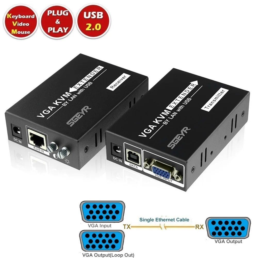 SGEYR 656ft VGA KVM удлинитель USB клавиатура мышь K/M на одном UTP CAT5e/6 RJ45 Сплиттер до 200 м|vga kvm