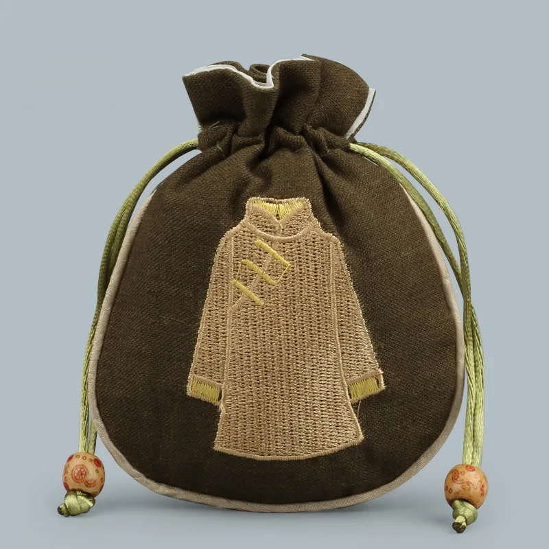 Тканевая льняная кружевная сумка с круглым краем для одежды вышивкой сумочка