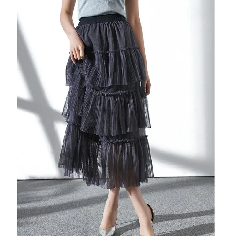 Весенне-летняя многослойная юбка-макси из фатина карамельного цвета Женская