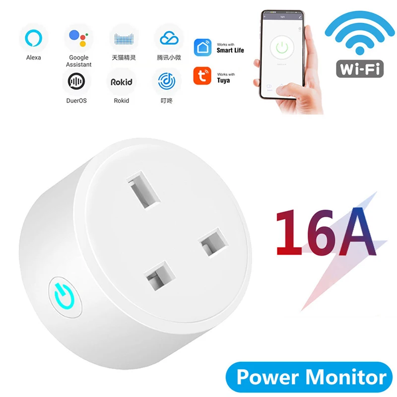 

16A/20A UK Plug TUYA Smart Home Alexa Socket WiFi Switch With Power Monitor APP Remote / Timing /Voice Control For Google Home