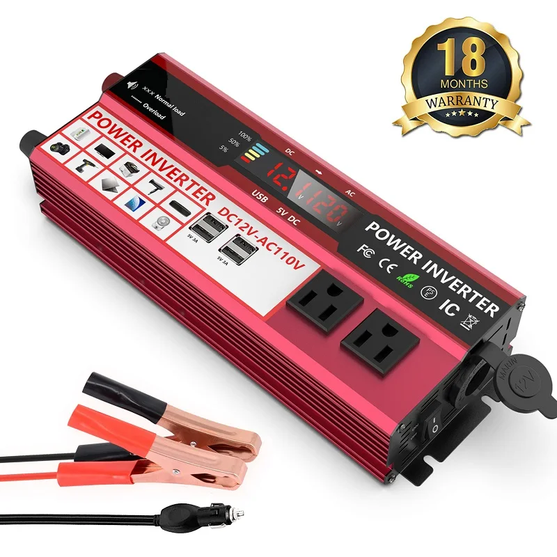 

LCD display inverter DC 12v/24v to AC 110V/220V 2000W Modified Sine Wave inverter 4 USB car Transformer Convert US socket