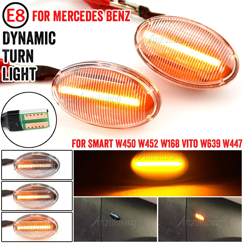 

2Pcs Dynamic LED Turn Signal Lights Side Marker Car Accessories For Smart 450 452 & Mercedes-Benz W168 W639 W447 Citan 415