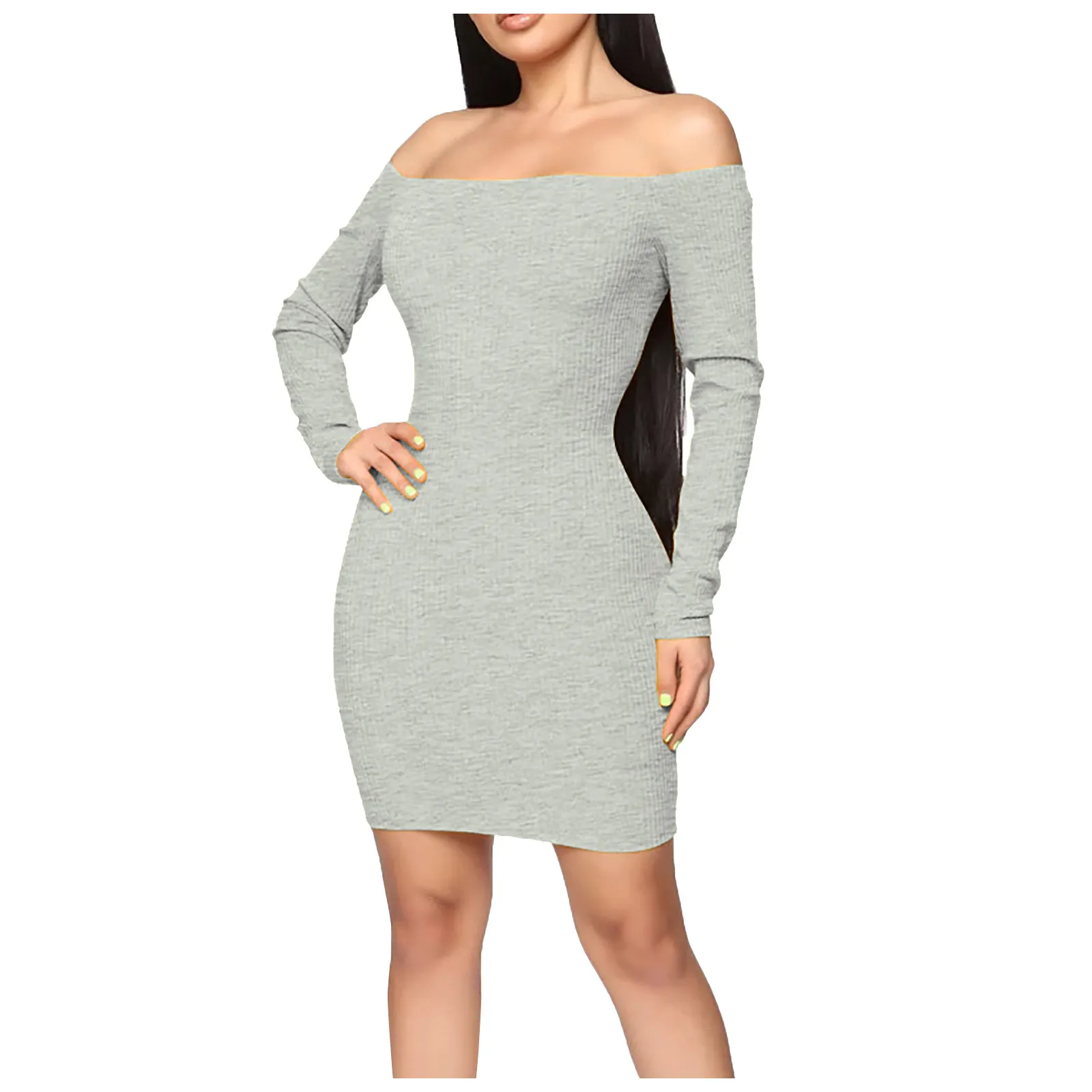 

Women's Dress Fashion Sexy Slim Fit Solid Color Long Sleeve One Shoulder Slim Dress Party Mini Dress Vestido De Mujer 2021