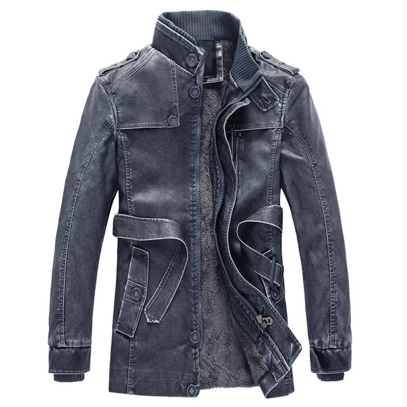 

Luxury Brand Mens Leather Pea Coat Streetwear Plus Size XXXXL Mens Faux Leather Jackets Thick Warm Winter Velvet Overcoats C1209